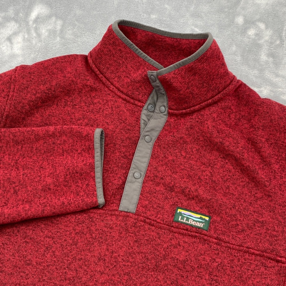 LL Bean Mens XL Tall Red Heather Sweater Fleece 1/2 Snap Pullover 502793